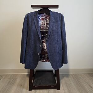 TALLIA Textured Navy Blazer with Patterned Lining